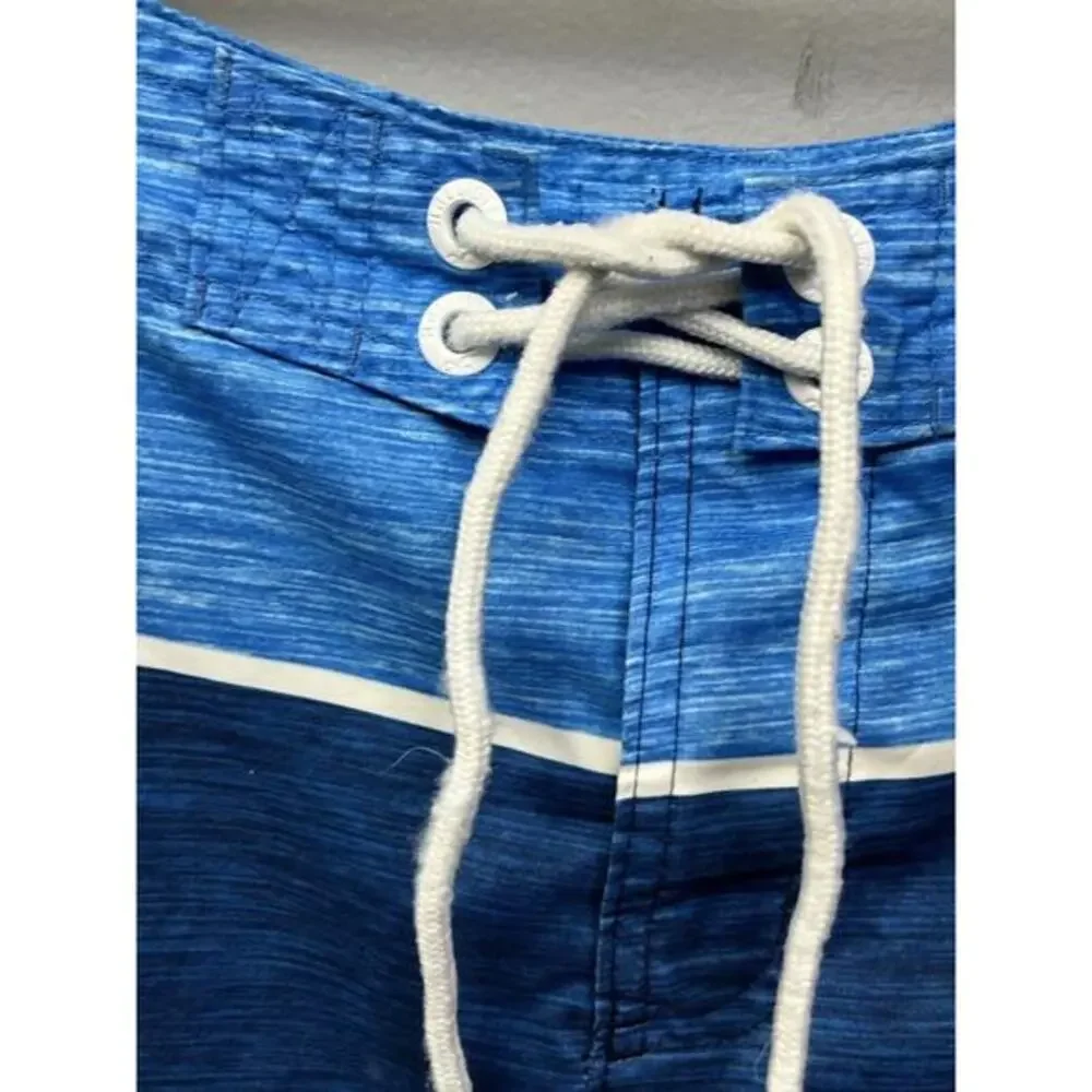 Hollister Swim Trunks Mens Small Blue Striped Mesh Lined Drawstring Polyester‎